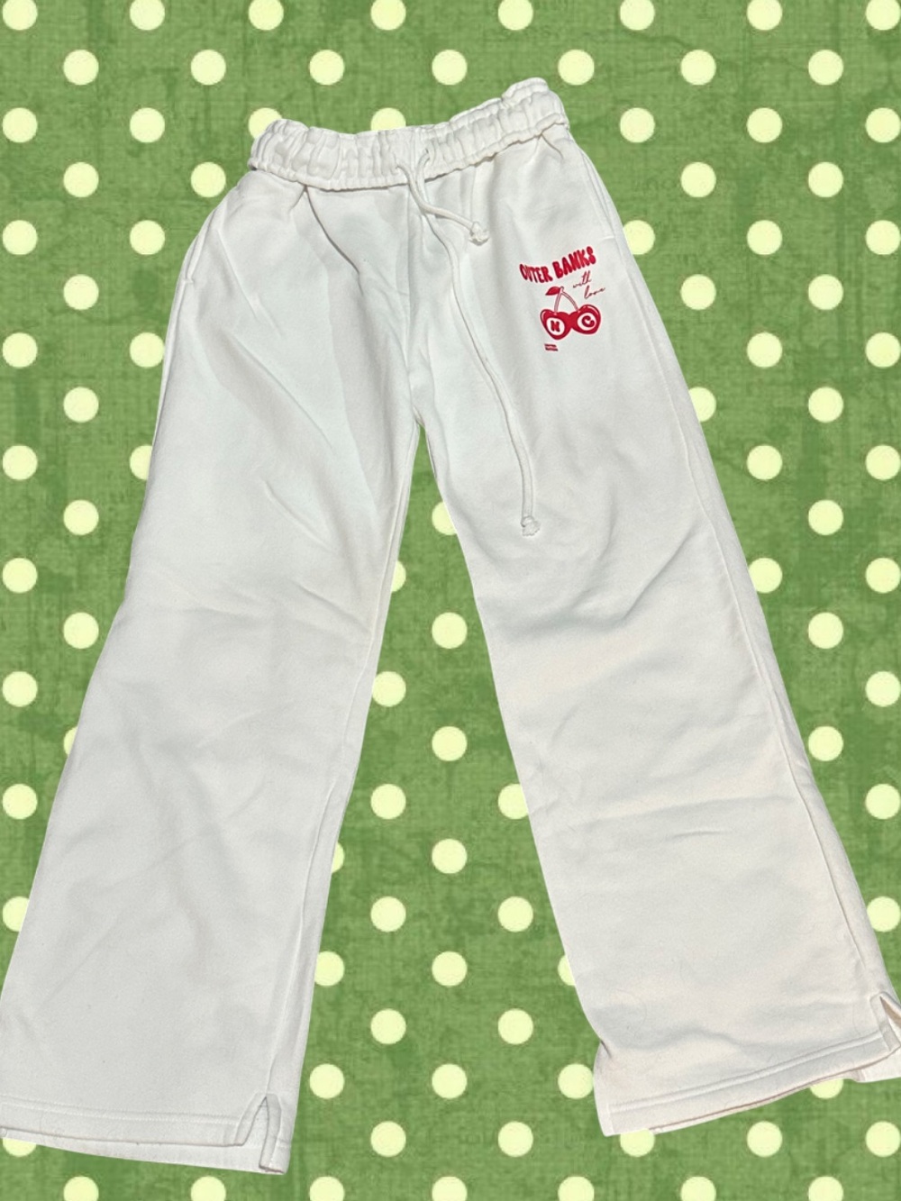 Ocean Drive White Wide Leg SweatPants with Red Logo